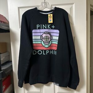 Men’s sweatshirt Pink Dolphin Black Crewneck with Mint Lavender Coral Graphic